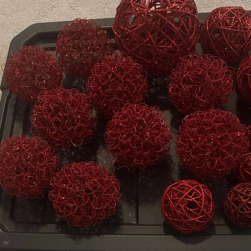 Pier 1 Red Sparkling Decorative Valentines Day Wedding Spheres Ornaments Lot